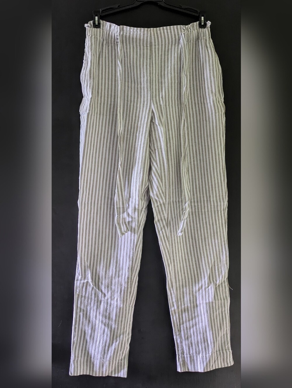 beachlunchlounge Olive and White Striped Linen Pants